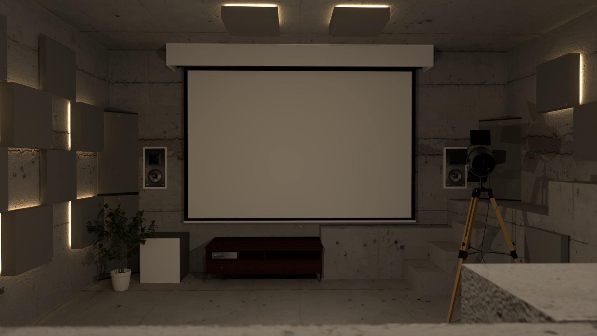 Cine en casa con paneles acústicos, visualización del proyecto