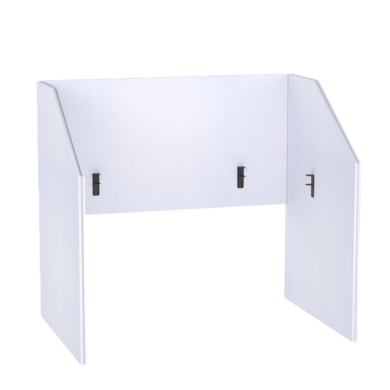 Tabique Acústico para Escritorio Pro.Felt DS.1 - 1. White, Dimensiones de los elementos: 2× 108,4×140 cm; 1× 150×80 cm. Compatible con escritorio de 150×75 cm; sobresale 30 cm del escritorio