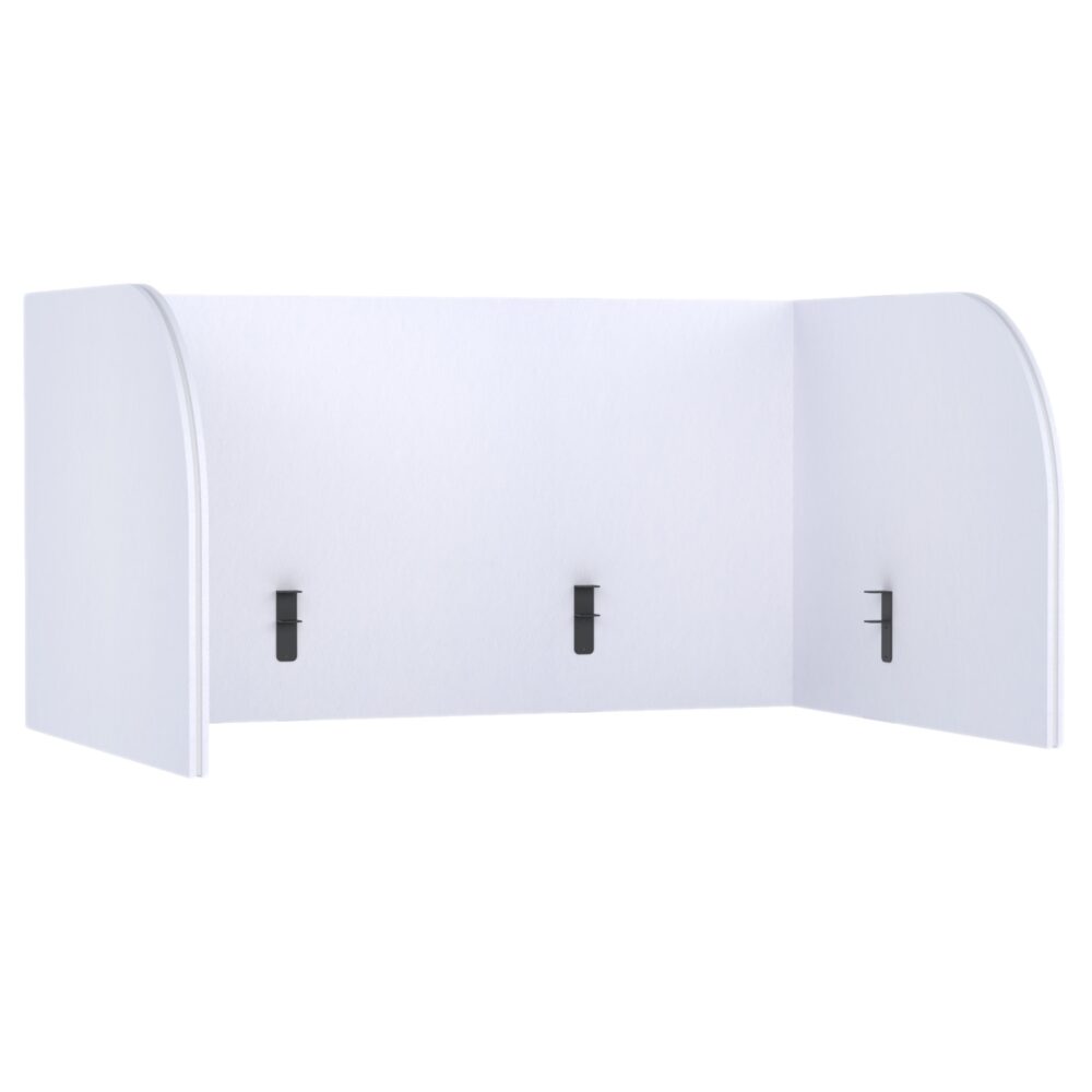 Tabique Acústico para Escritorio Pro.Felt D.1 - 1. White, Dimensiones de los elementos: 2× 108,4×80 cm; 1× 150×80 cm. Compatible con escritorio de 150×75 cm; sobresale 30 cm del escritorio