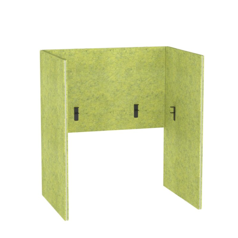 Tabique Acústico para Escritorio Pro.Felt DS.2 - 9. Lime, Dimensiones de los elementos: 2× 93,4×140 cm; 1× 120×80 cm. Compatible con escritorio de 120×60 cm; sobresale 30 cm del escritorio