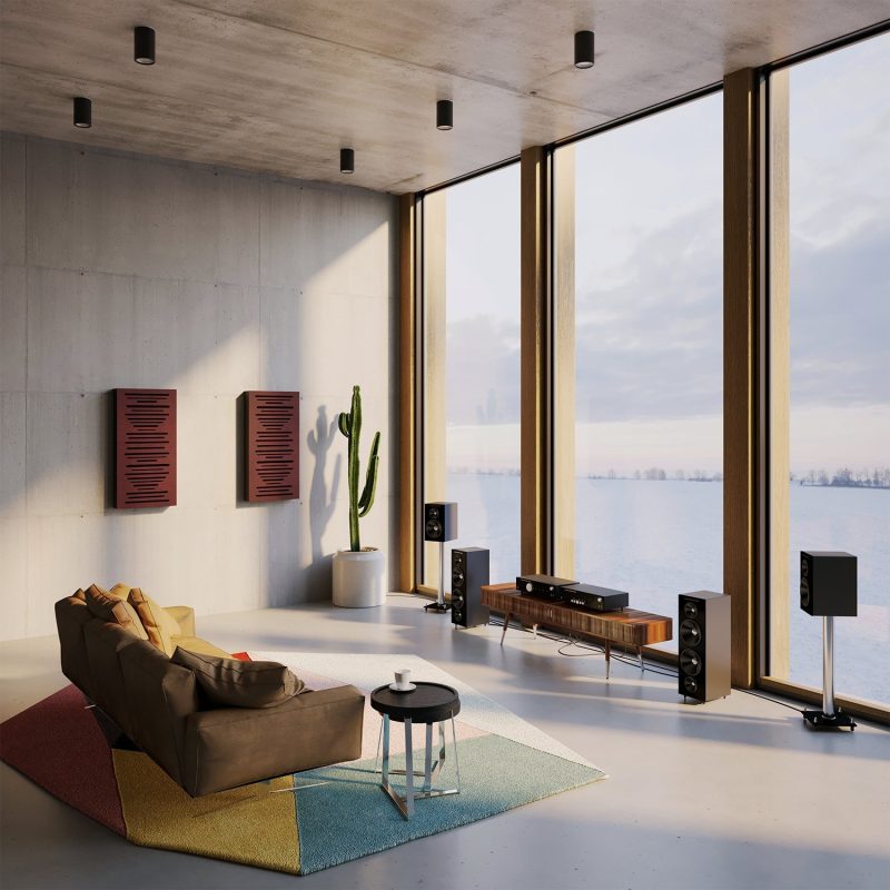 AbFuser en un salón moderno con equipo Hi-Fi
