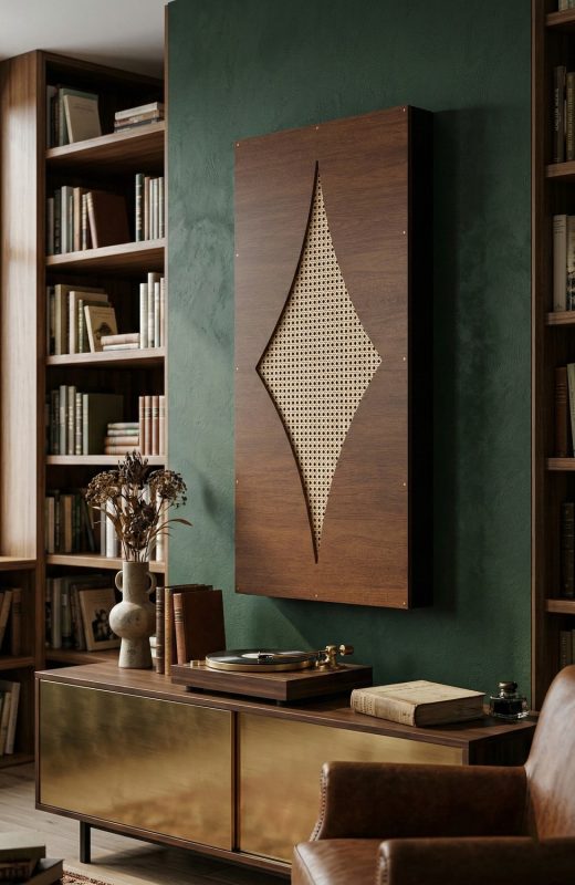 Un panel de ratán en un salón de estilo boho