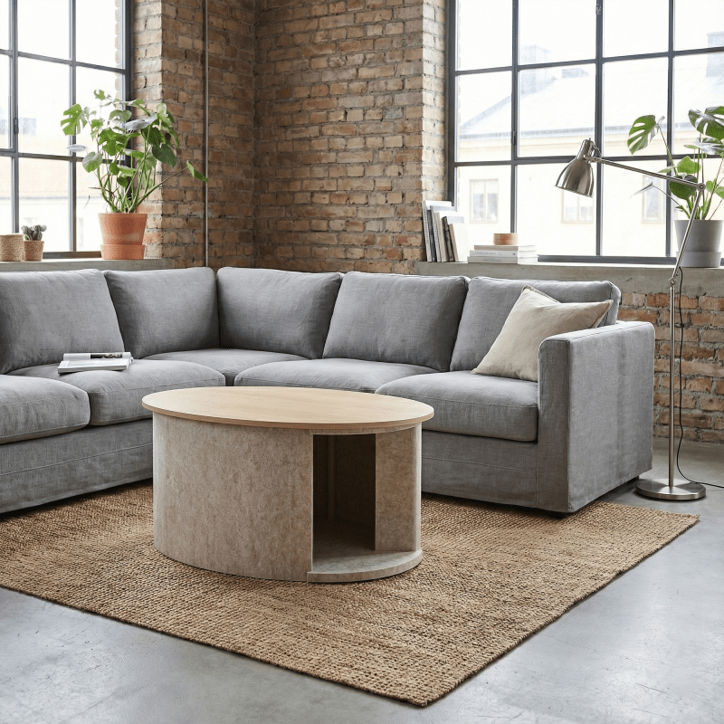 Caseta acústica / mesa de centro - una carcasa elíptica con tapa e interior de fieltro