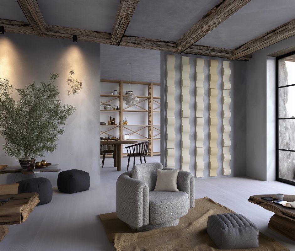 Una composición ondulada en un salón moderno