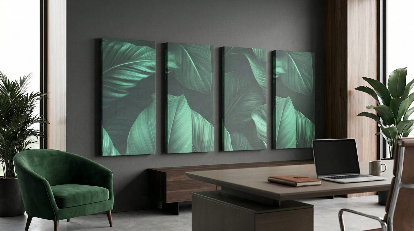 La colección Dark Jungle como galería de paneles en un despacho