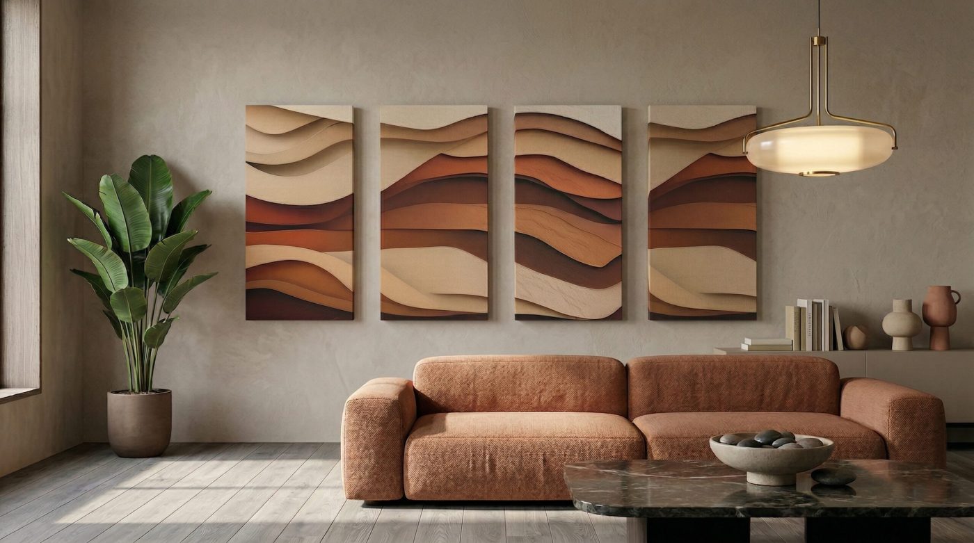 Terra Art como acento sobre el sofá en la zona de estar