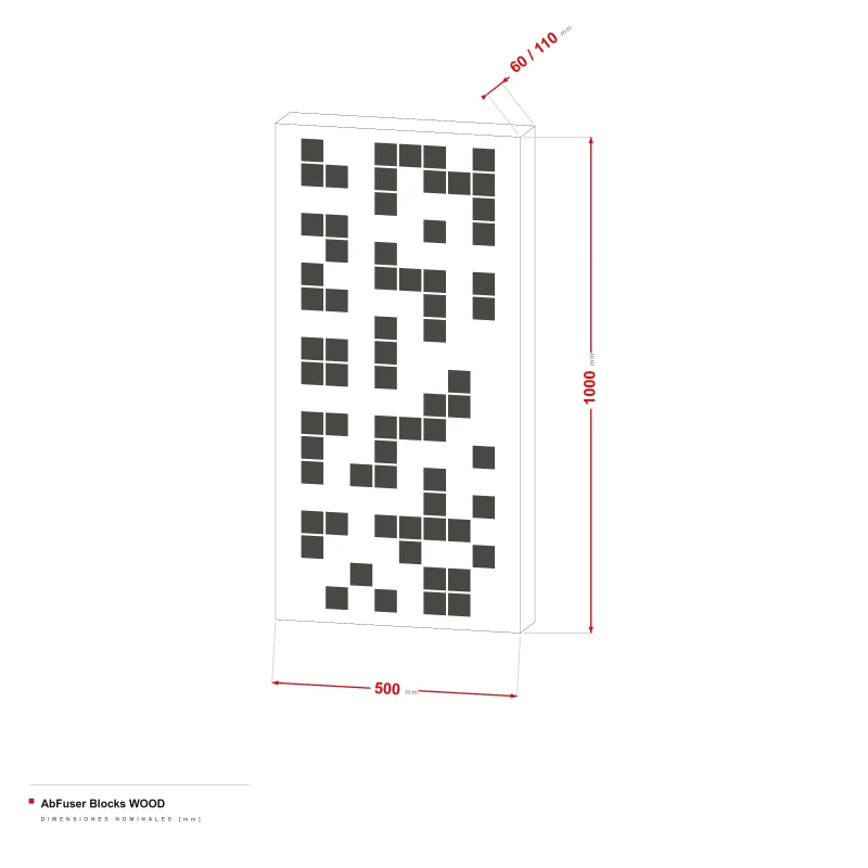 AbFuser Blocks Wood - dibujo acotado de 100 × 50 cm, grosor de 6/11 cm