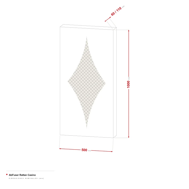 AbFuser Rattan Casino - dibujo acotado de 100 × 50 cm, grosor de 6/11 cm