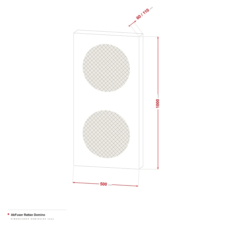 AbFuser Rattan Domino - dibujo acotado de 100 × 50 cm, grosor de 6/11 cm