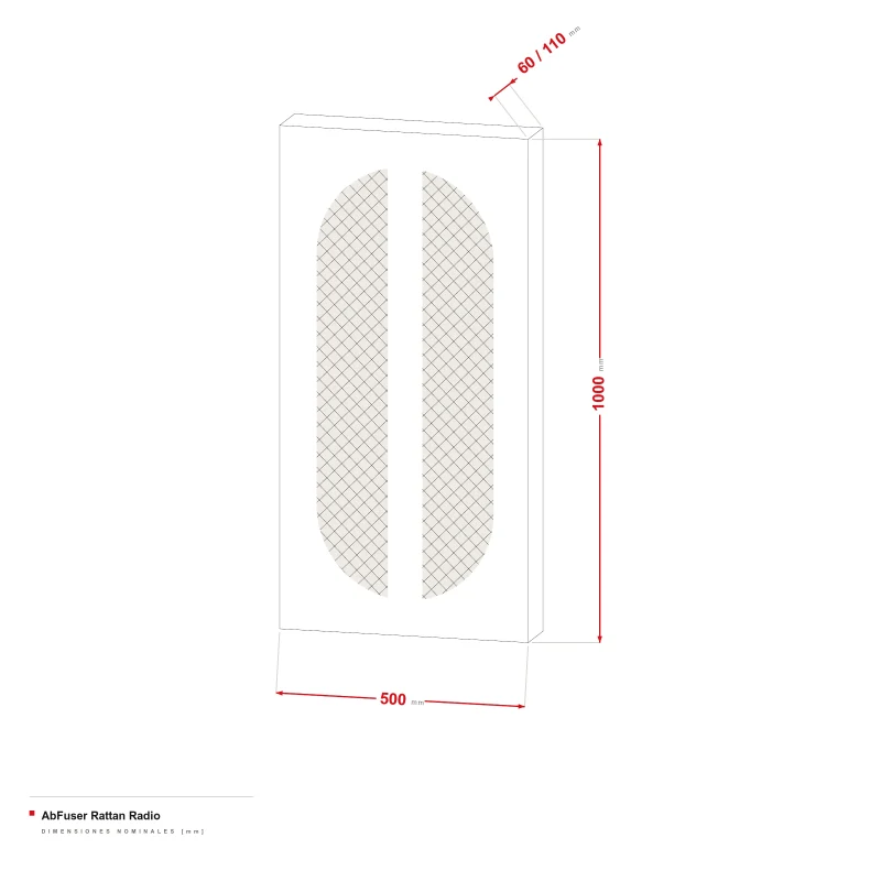AbFuser Rattan Radio - dibujo acotado de 100 × 50 cm, grosor de 6/11 cm