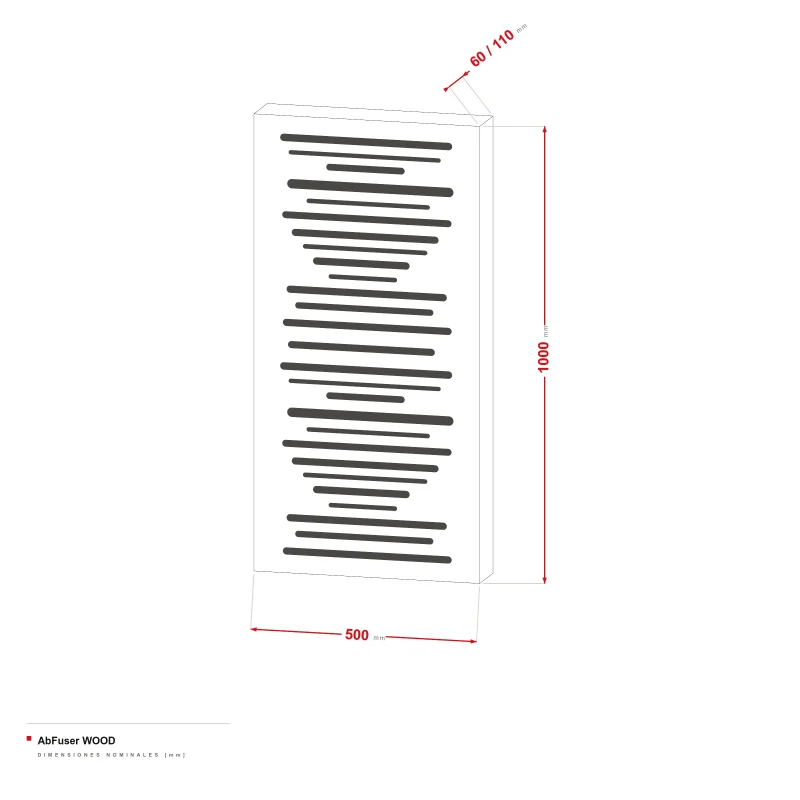 AbFuser WOOD - dibujo acotado de 100 × 50 cm, grosor de 6/11 cm
