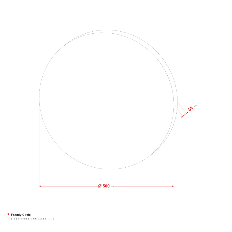 Foamly Circle - dibujo acotado de Ø 500 mm, grosor de 50 mm