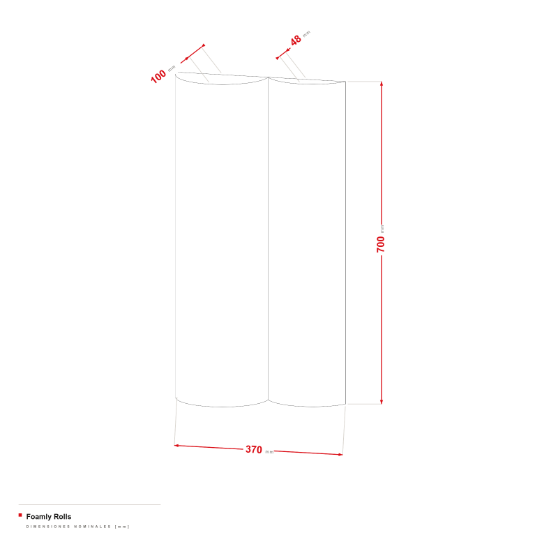 Foamly Rolls - dibujo acotado de 370 × 700 mm