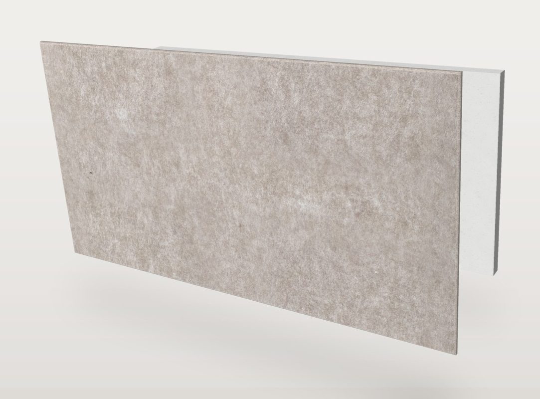 El panel acústico Pro.Felt E.7 Rectangle con forma de rectángulo, separado en dos capas: fieltro acústico Pro.Felt delante y espuma Basotect detrás